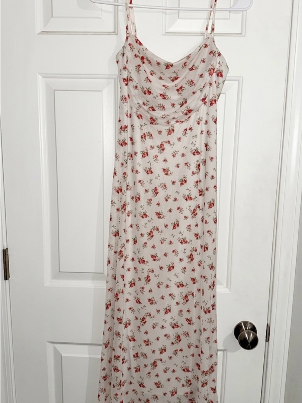 Floral Cream Slip Dress with Red Blossom Print